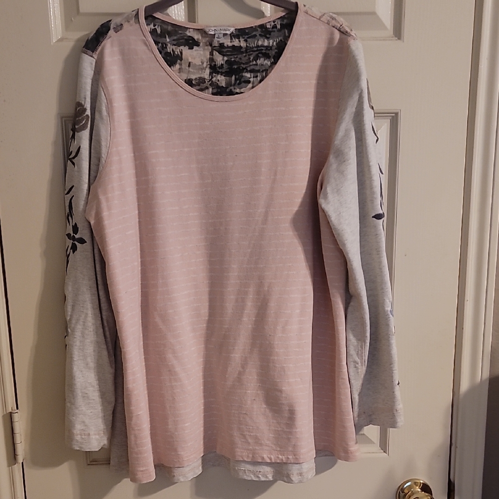 John Mark Pink and Black Patterned Embroidered Top